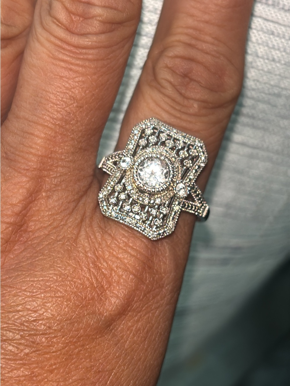 Vintage-Inspired Sterling Filigree Cocktail Ring - Cubic Zirconias